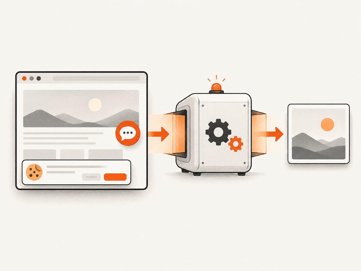 A remote capture can remove obstructing consent and chat elements before producing the image.