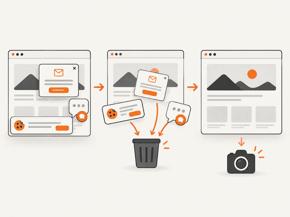 A clean capture removes common overlays before rendering the page.