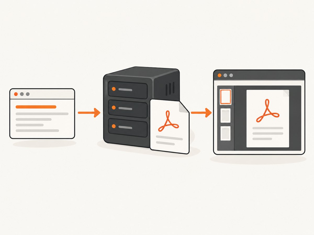 A dedicated Express route returns PDF bytes that the browser can preview inline.