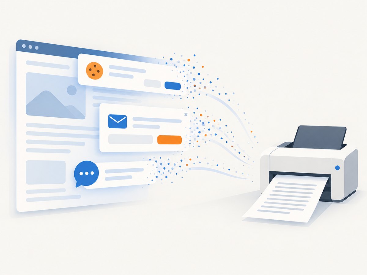Reader modes and capture tools can remove common page clutter before printing.
