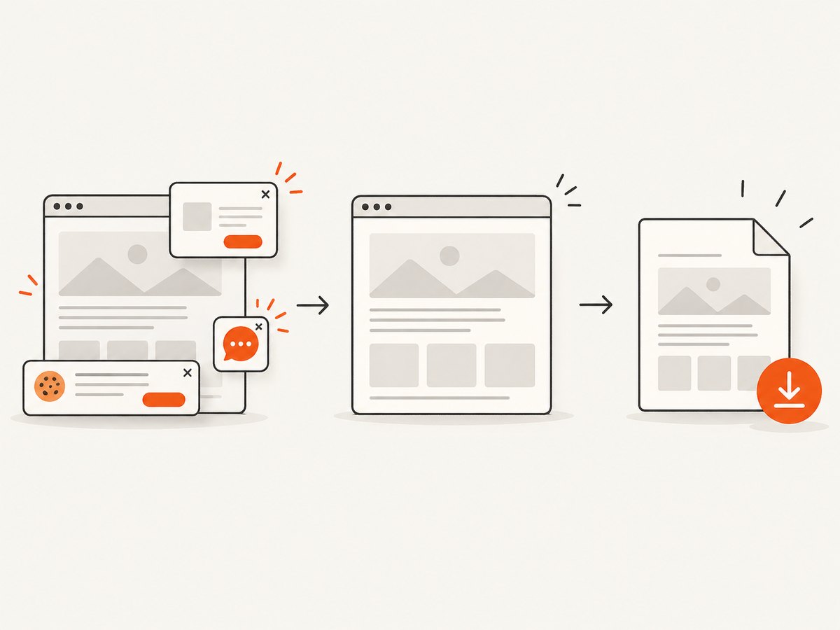 A capture service can clean common overlays before rendering a PDF.