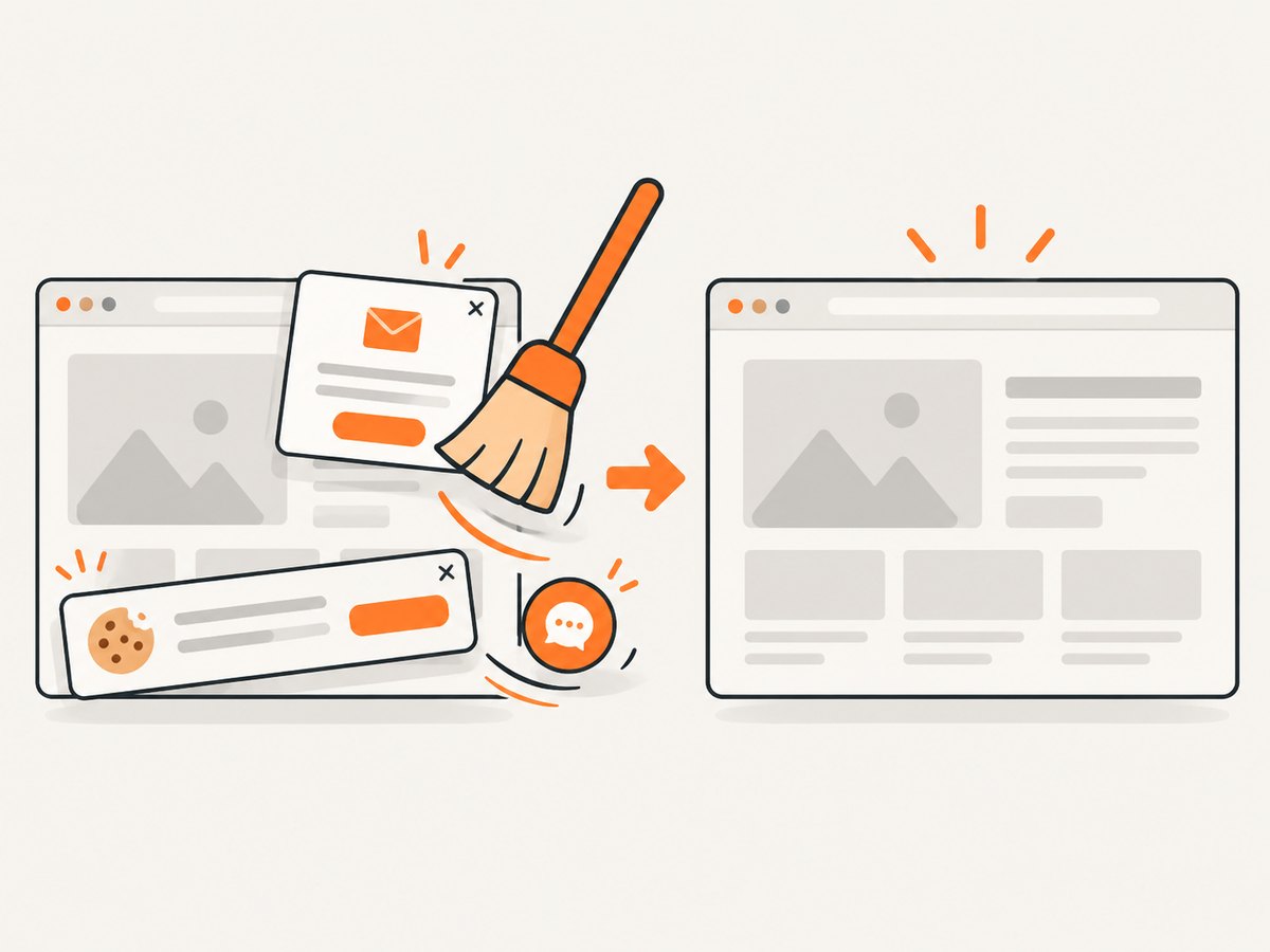 A screenshot pipeline can remove consent banners and overlays before the final capture.
