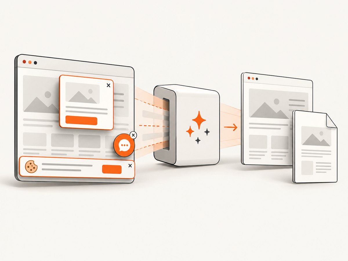 A capture service can remove common overlays before rendering the final asset.