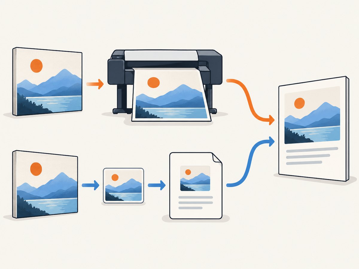 Direct printing avoids encoding; image conversion helps when a downstream step needs an image resource.