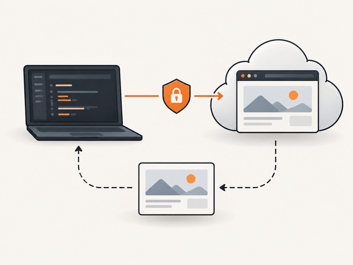 Puppeteer stays in the application while the browser runs remotely and returns results over the connection.