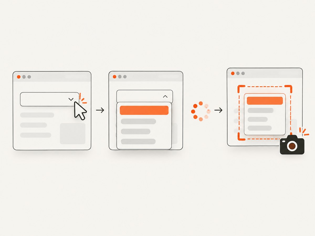 The reliable sequence is open, wait for the visible listbox, then capture the popup.
