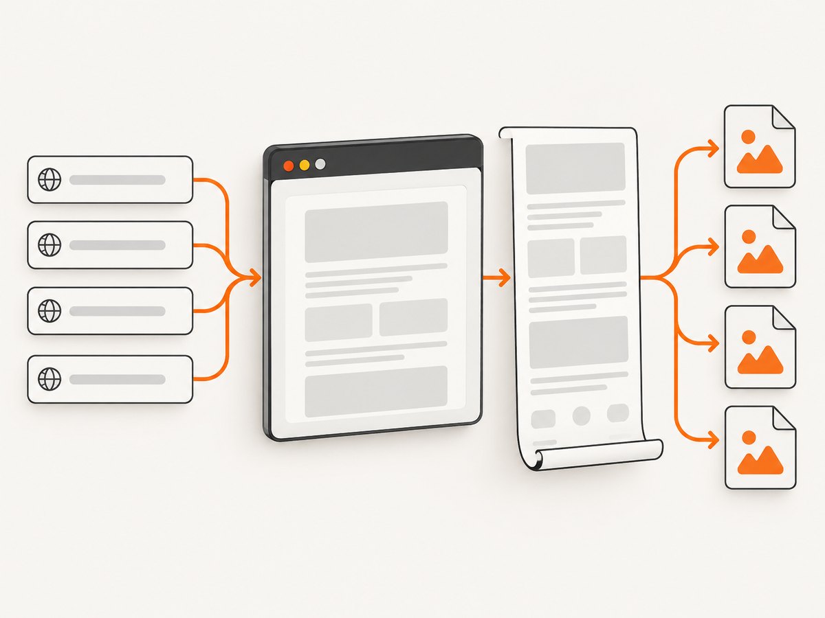 A bounded capture loop turns each URL into its own full-page image.