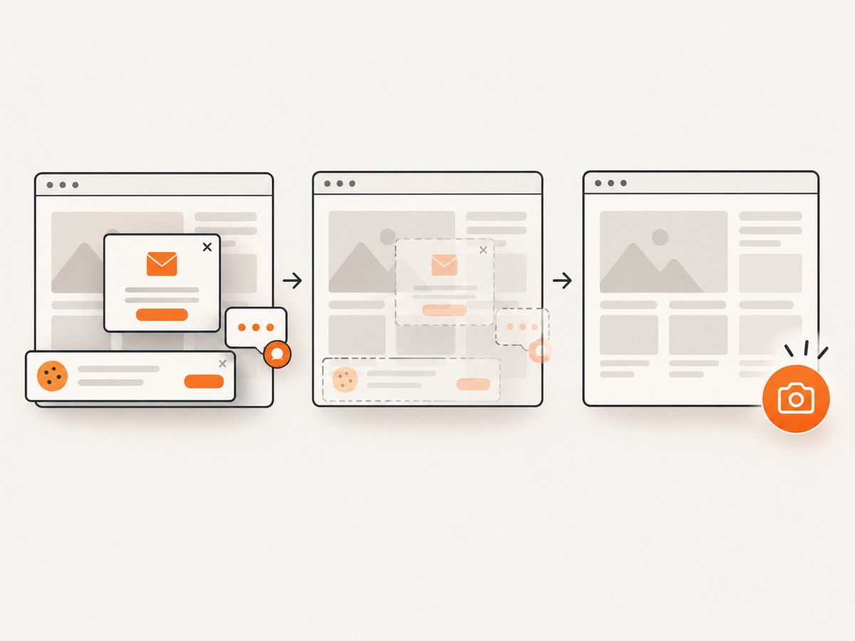 Consent UI and overlays can be removed before an automated capture.
