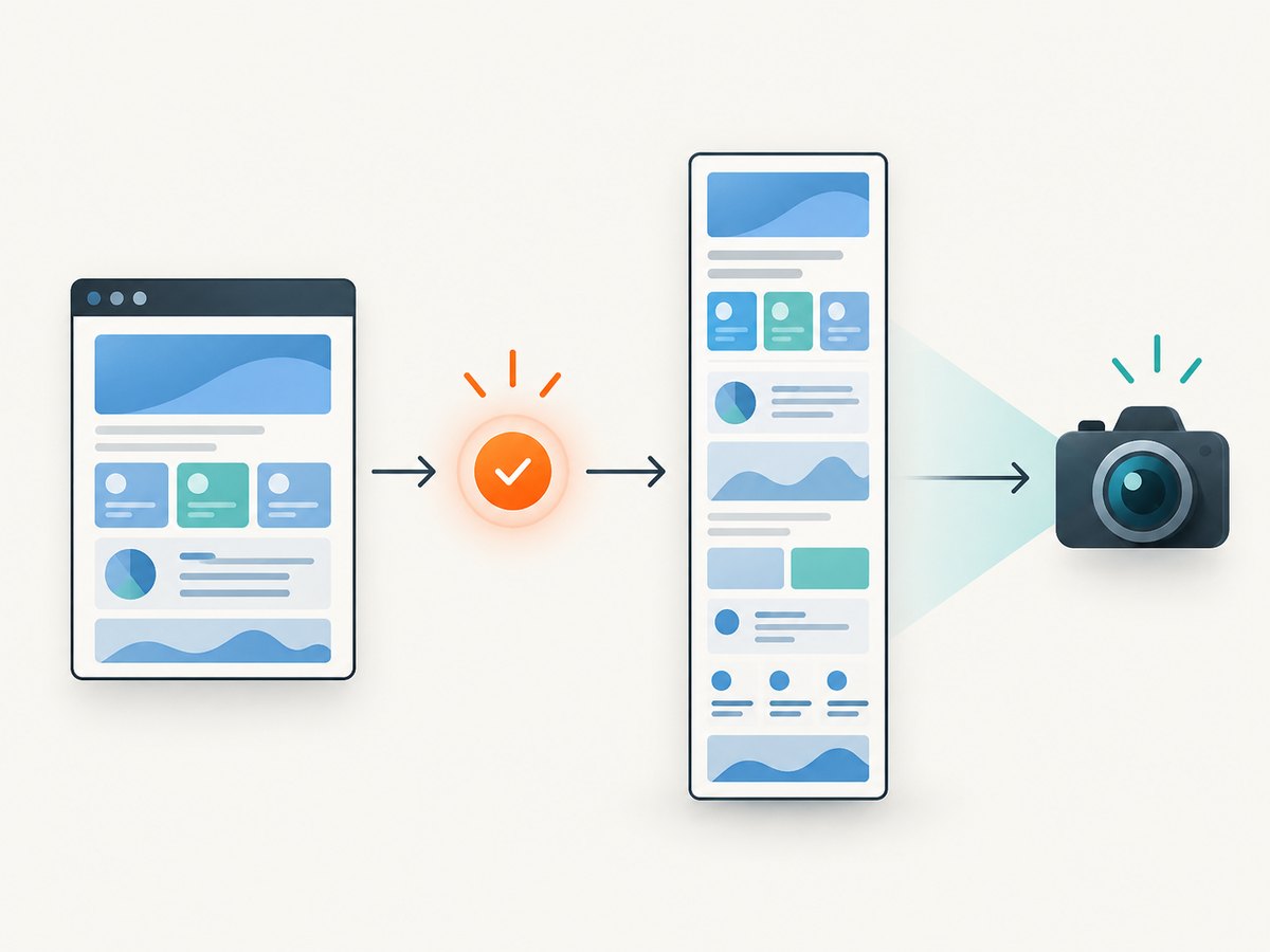 An app-owned readiness signal tells the capture script when the rendered page is ready.