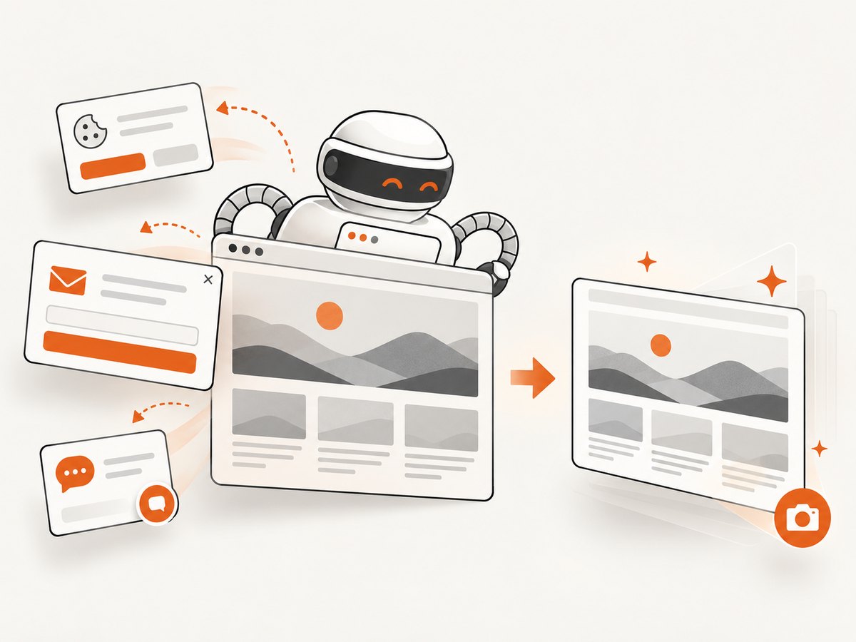 A managed screenshot service can remove common overlays before capturing a page.