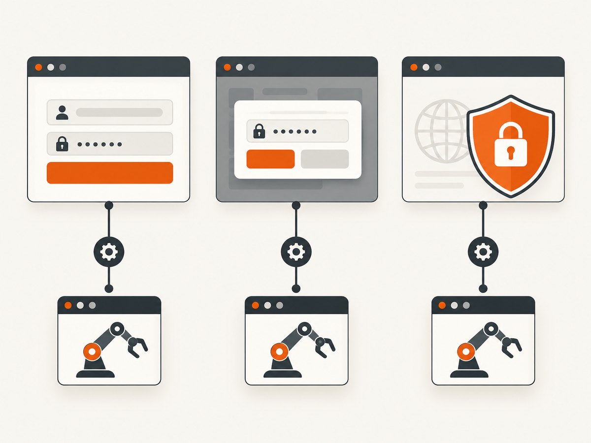 Identify whether the controls are DOM elements, a JavaScript dialog, or an HTTP challenge before choosing a Puppeteer API.