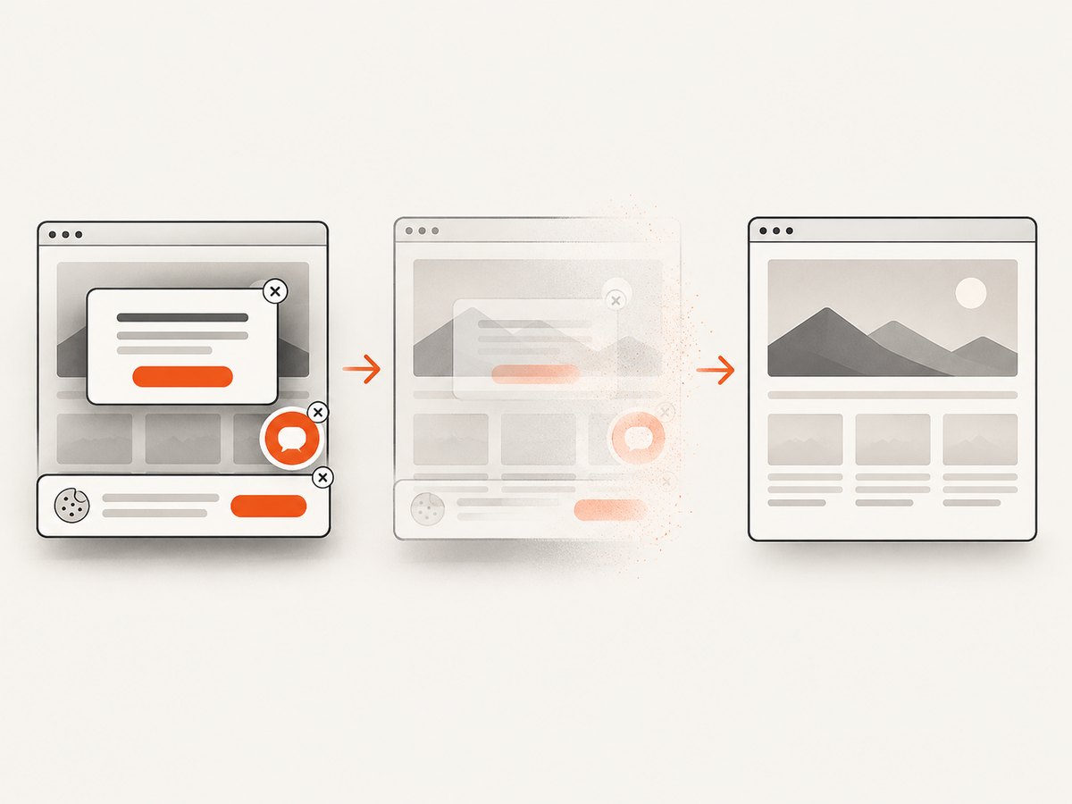 ScreenshotNeo removes common overlays before capturing the page.