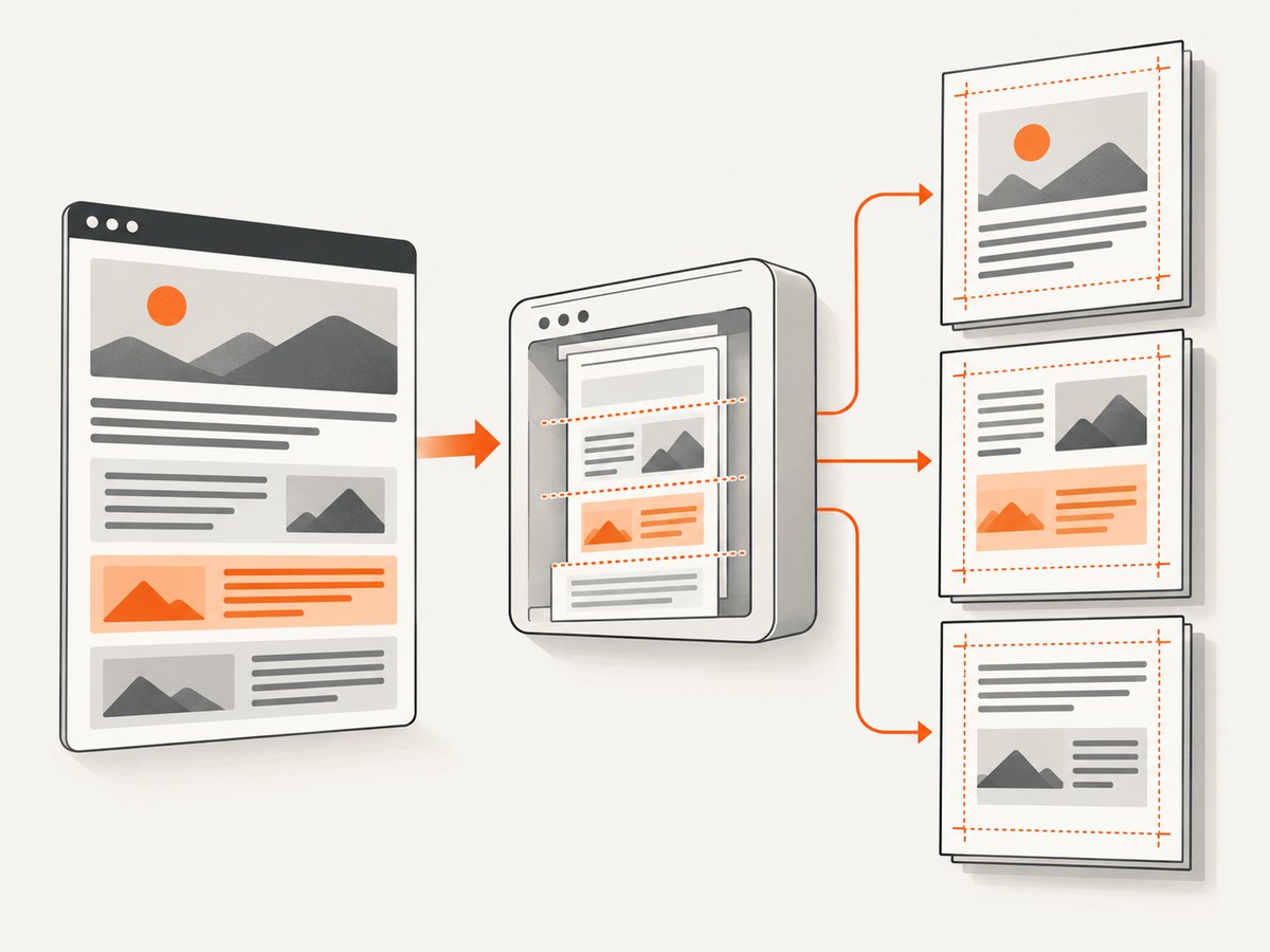 CSS page geometry and explicit break rules guide how a continuous document becomes paged PDF output.