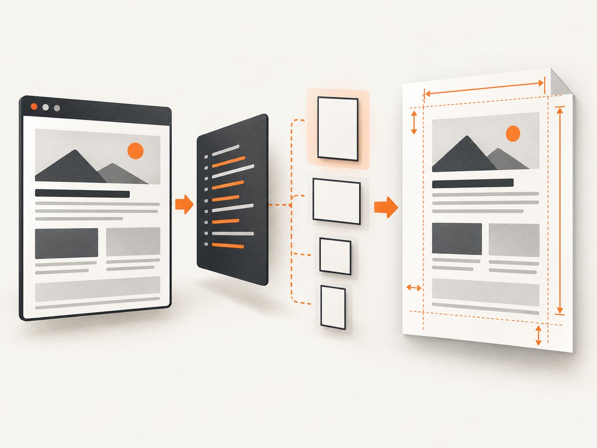 The PDF pipeline combines CSS print rules with Puppeteer’s paper and margin options.