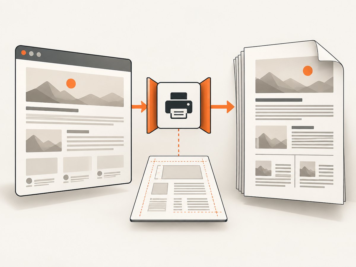 Print media and PDF options change the document’s appearance after the browser supports printing.