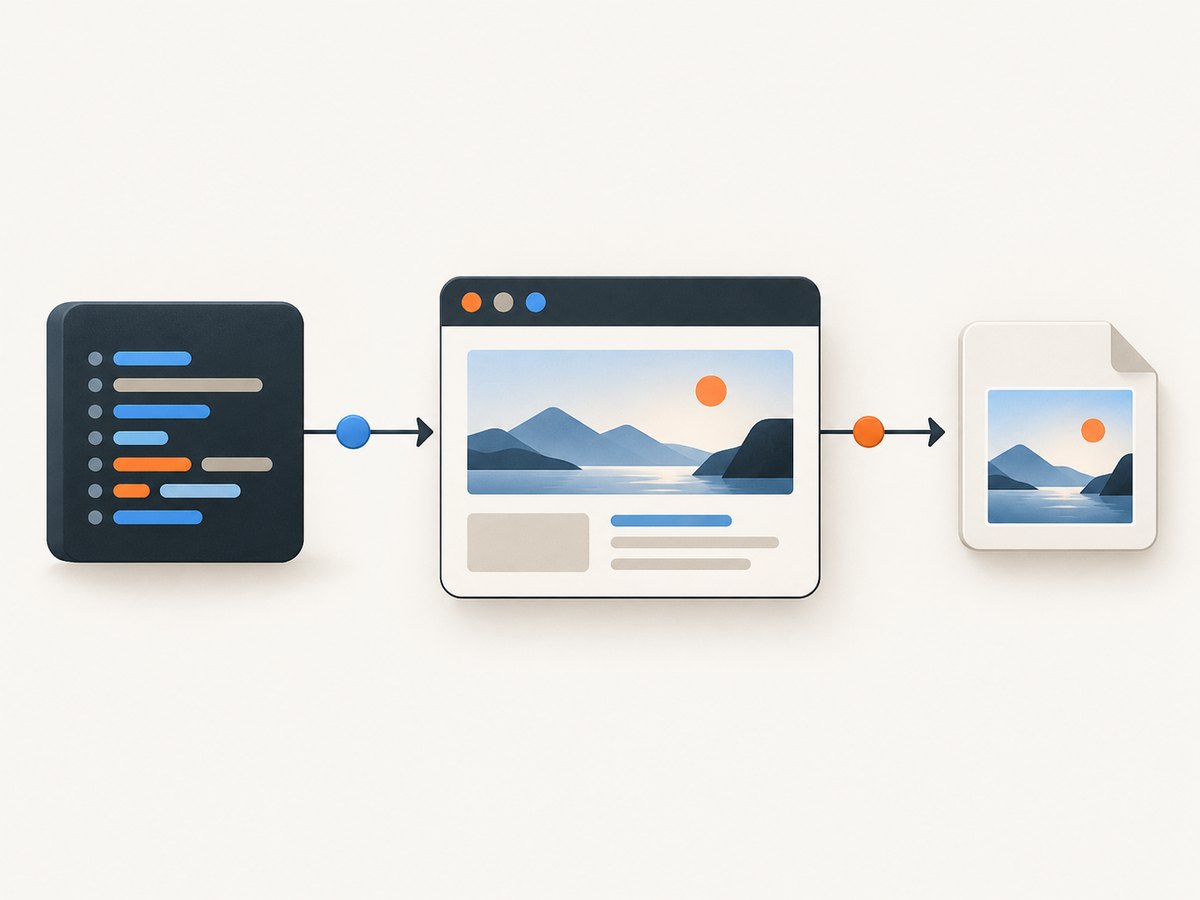 Puppeteer opens a page, waits for it to render, and returns screenshot bytes or writes them to a file.