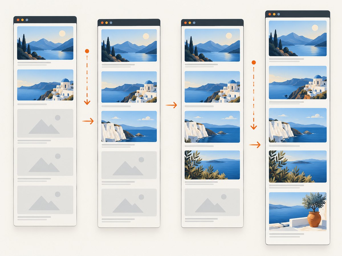Scrolling through lazy content before capture can help load images that otherwise remain missing.