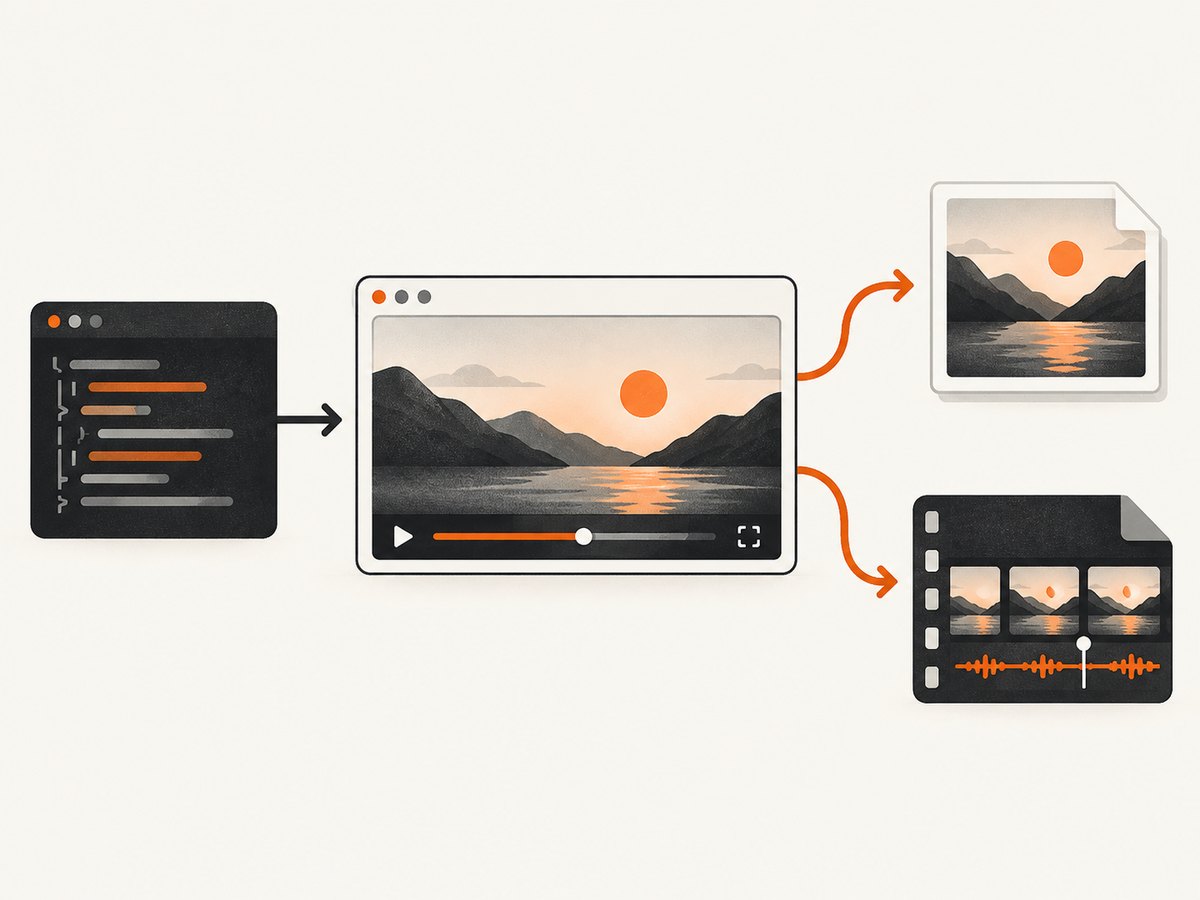 Puppeteer uses separate APIs for a single rendered frame and a recording over time.