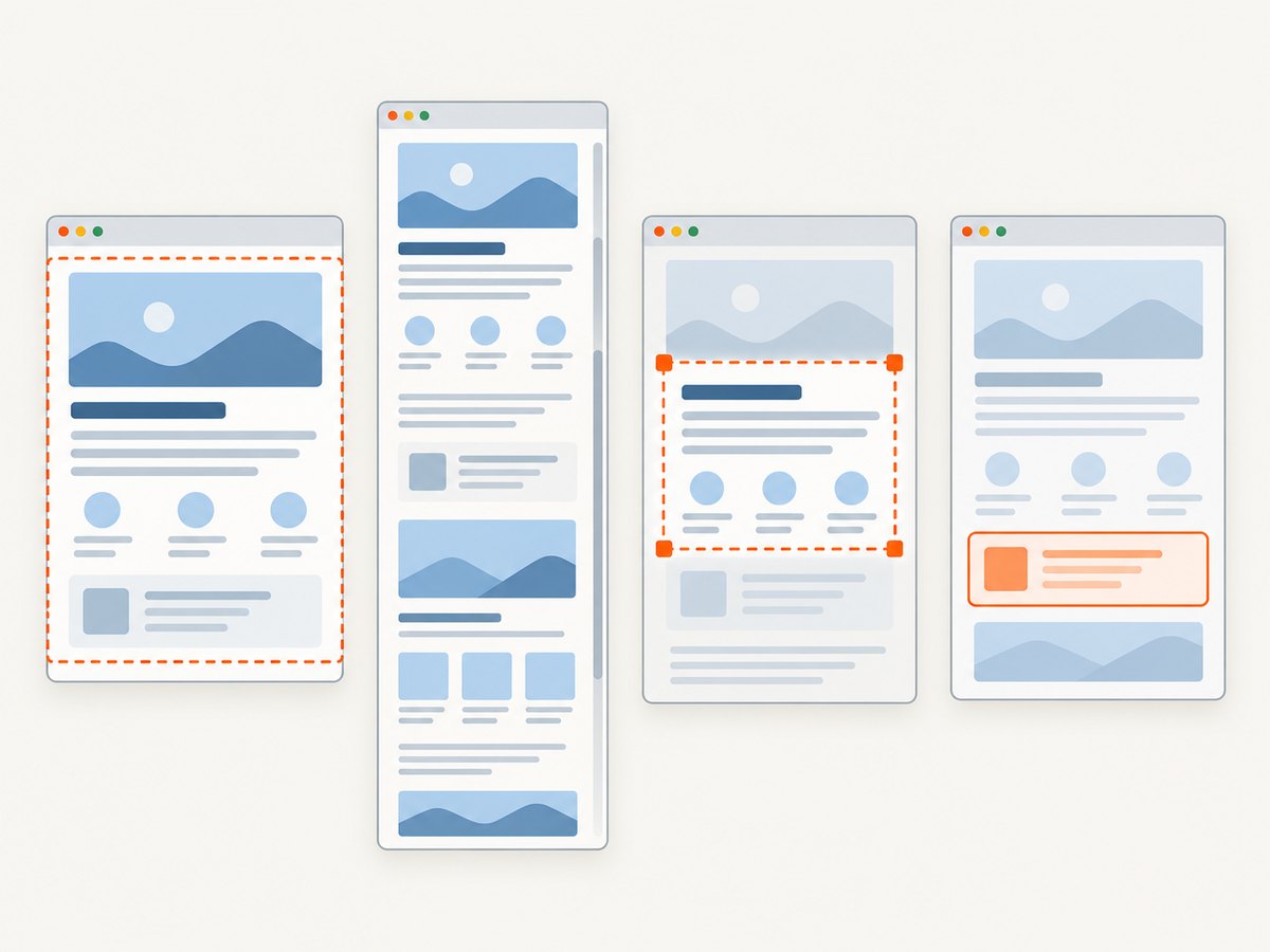 Puppeteer can capture the viewport, full document, a clipped region, or one rendered element.