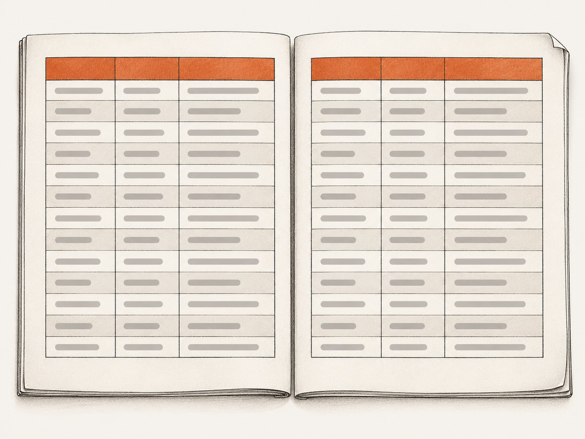 A semantic table heading can repeat when the table continues on another page.