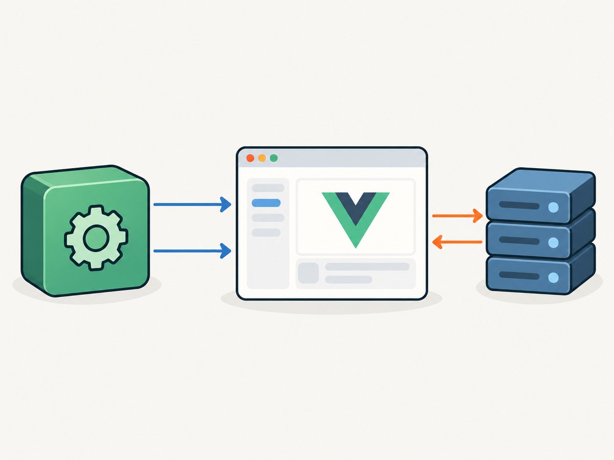 Puppeteer runs beside the Vue server and exercises the app through its browser.