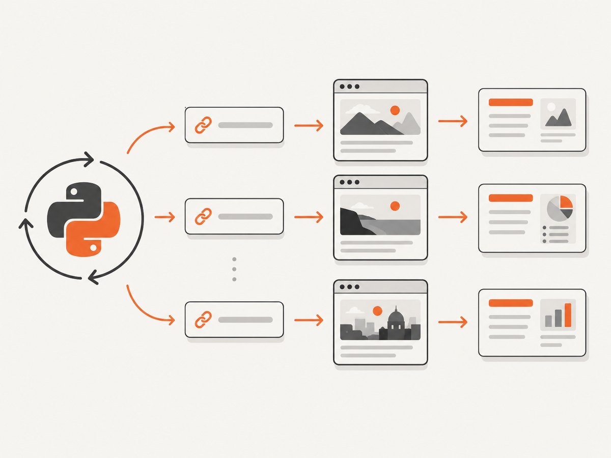 A Python for loop awaits each browser operation before moving to the next URL.