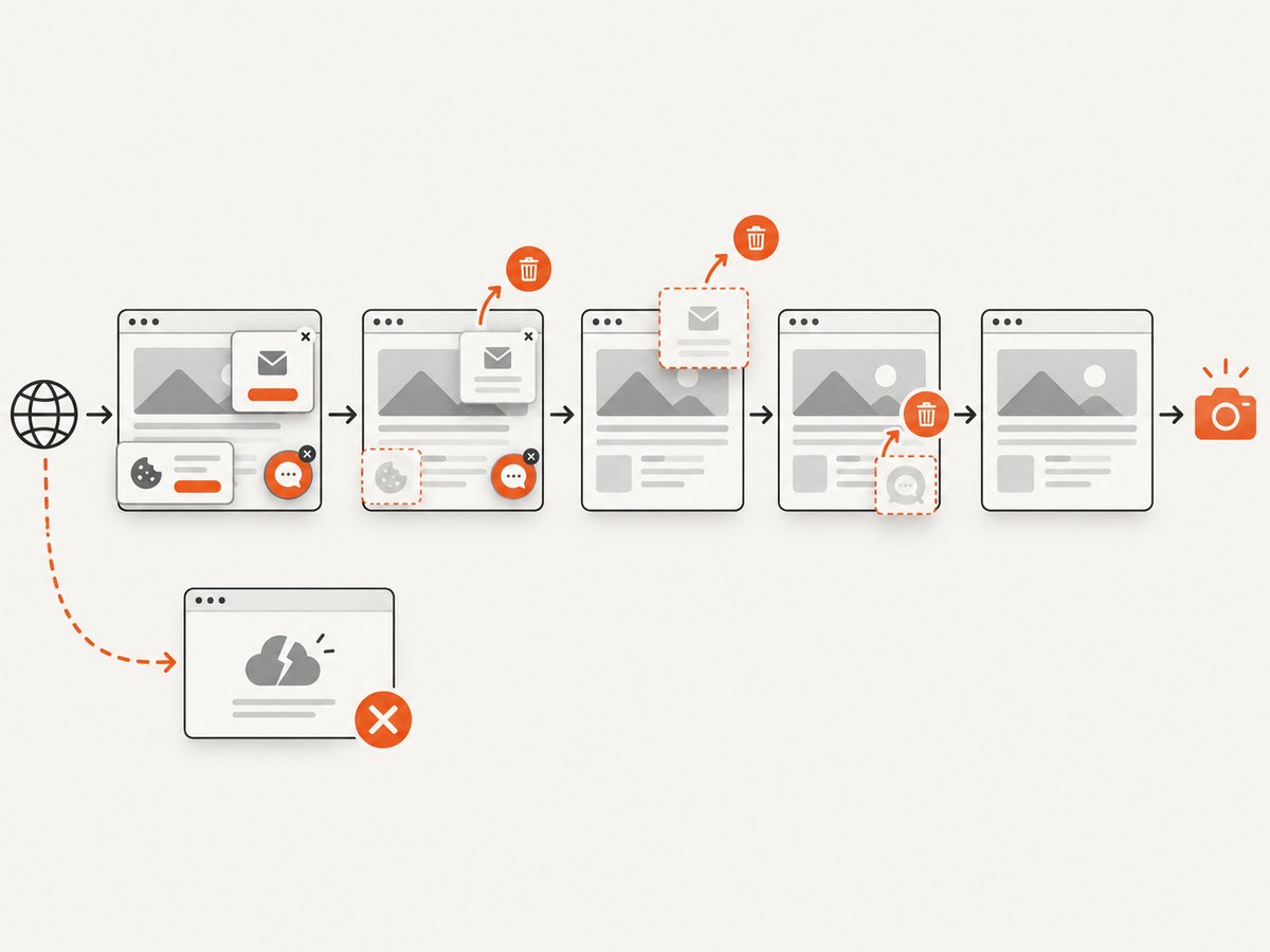 ScreenshotNeo cleans common overlays before capture and separates failed loads from billable screenshots.