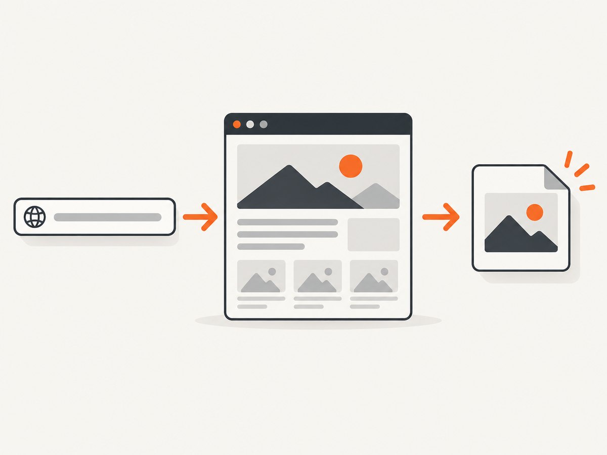 A screenshot workflow renders the URL in a browser before saving the resulting pixels.
