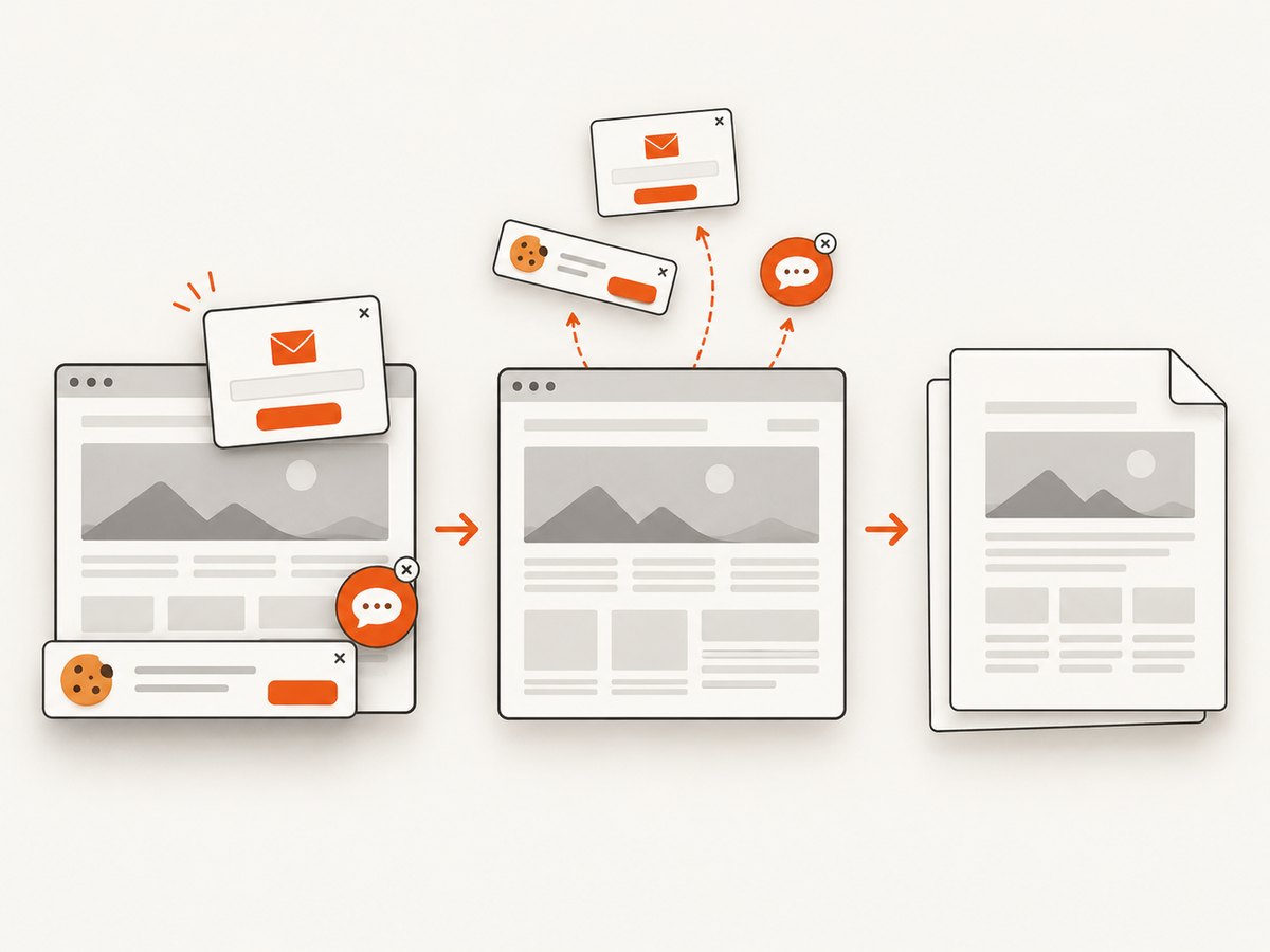 A capture service can remove consent banners and overlays before generating the document.