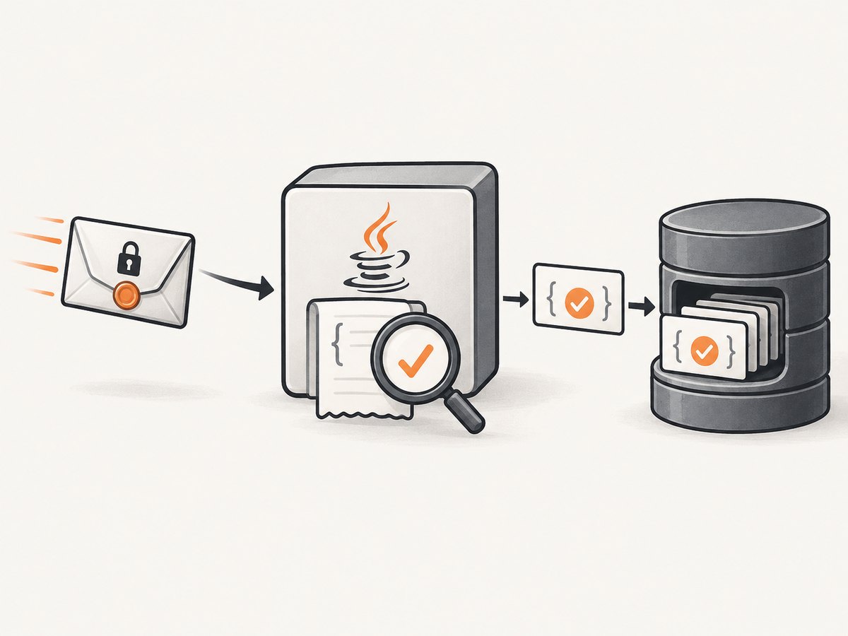 Verify the exact request bytes, then hand authenticated work to a durable queue.