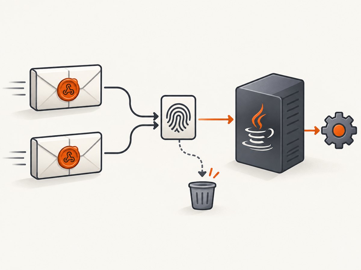 A persisted delivery ID makes retries safe to acknowledge without repeating the event.