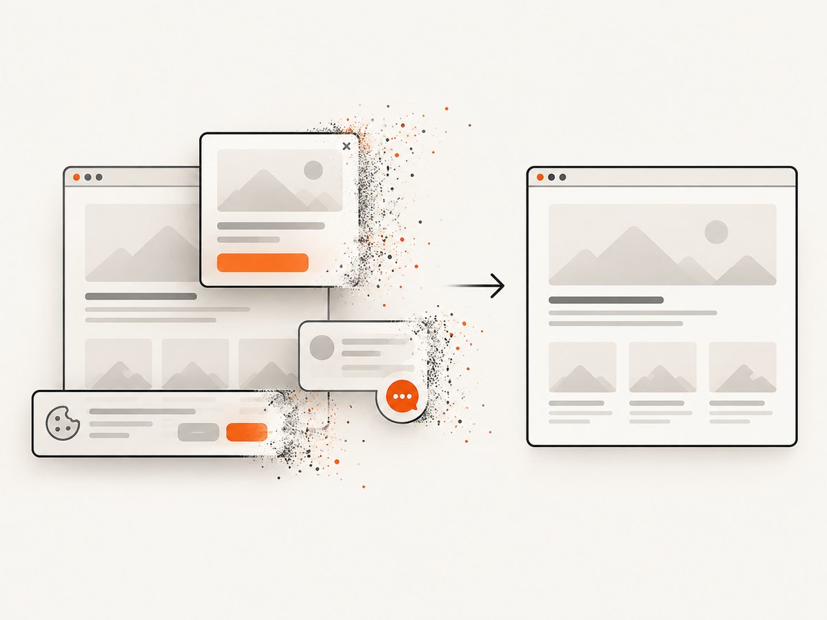 Automated capture can remove common overlays before producing a clean page image.