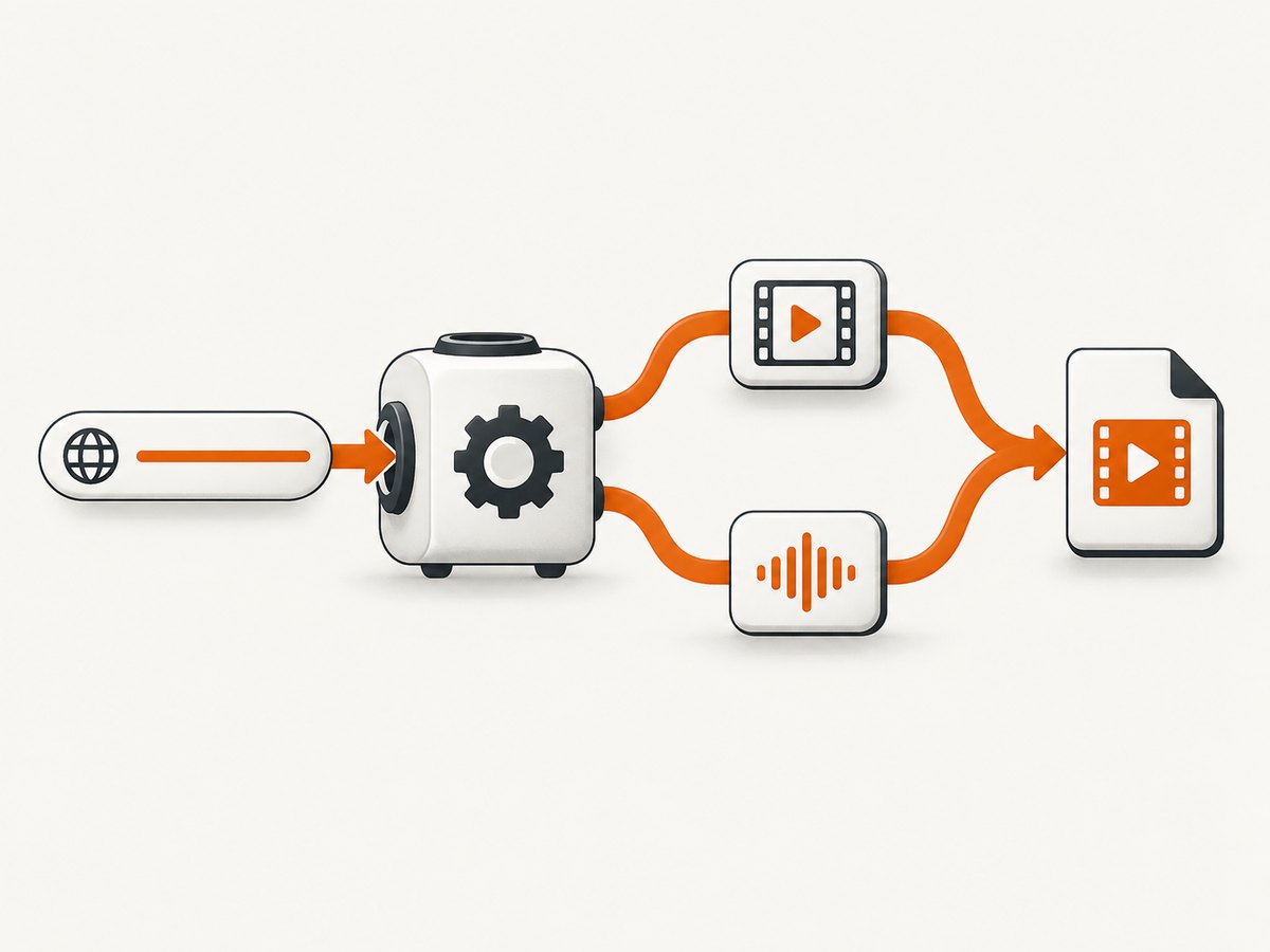 A webpage URL may expose separate video and audio streams that must be combined.