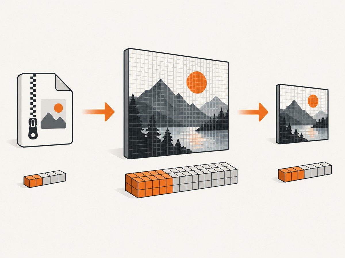 Decoded pixel dimensions determine RAM use; resize before the full bitmap is retained.