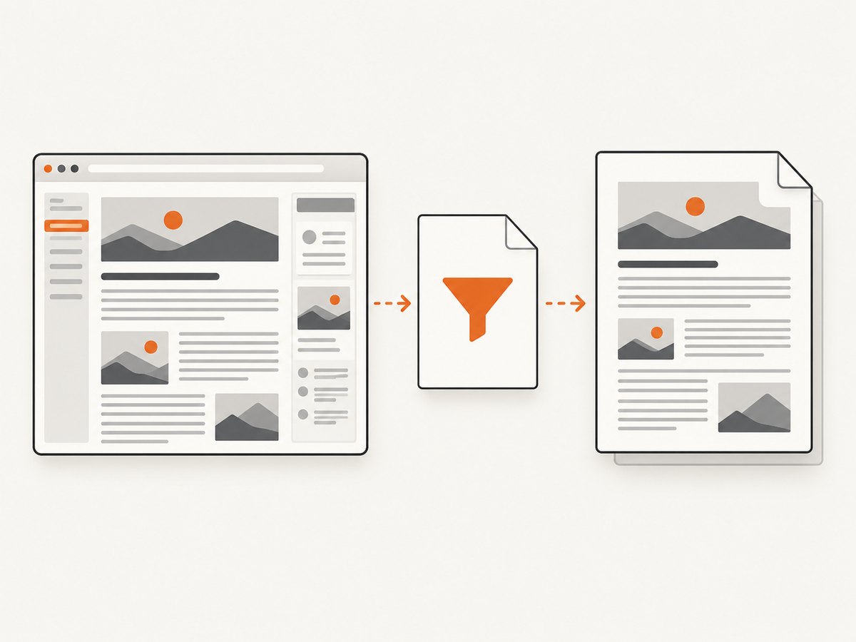 Print CSS can remove screen-only page elements before Puppeteer lays out the PDF.