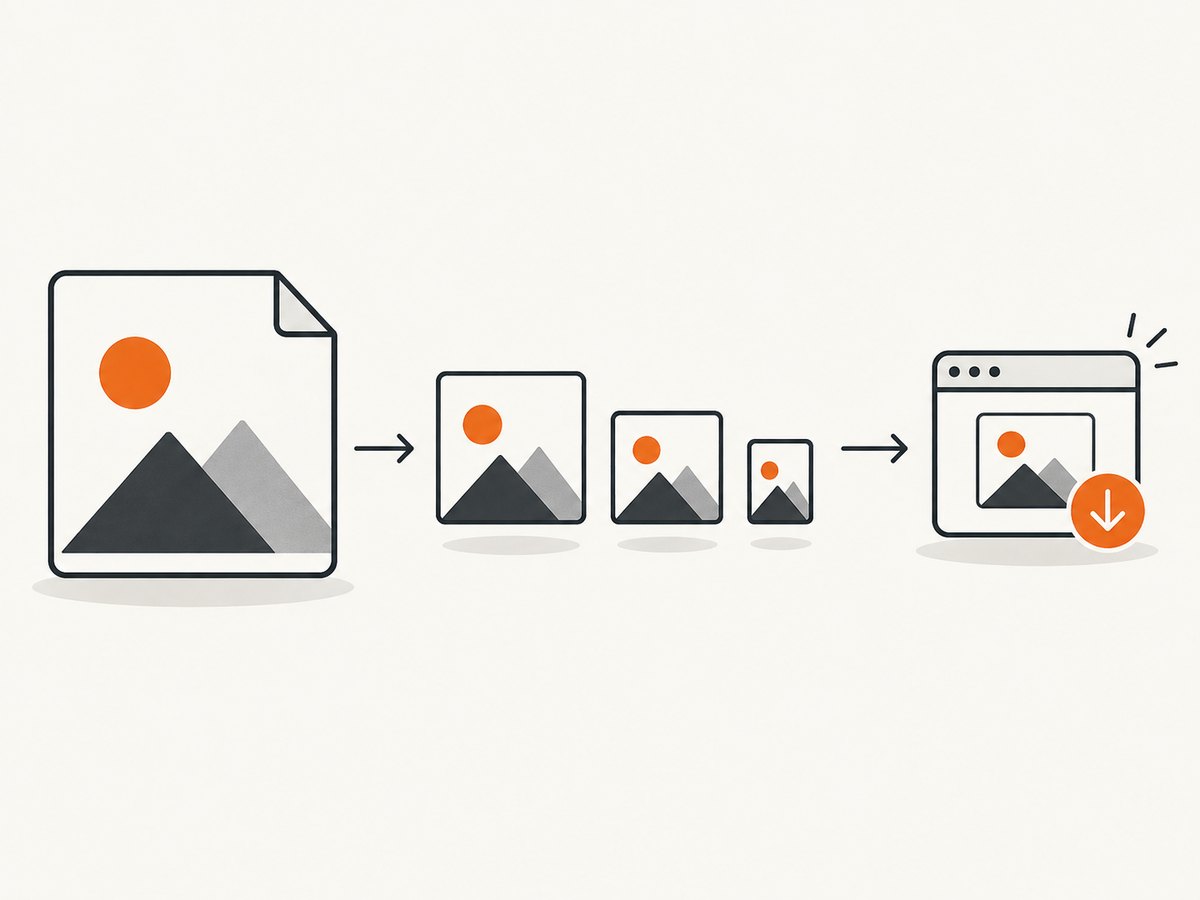 Resize to the real display slot, then generate responsive variants before delivery.