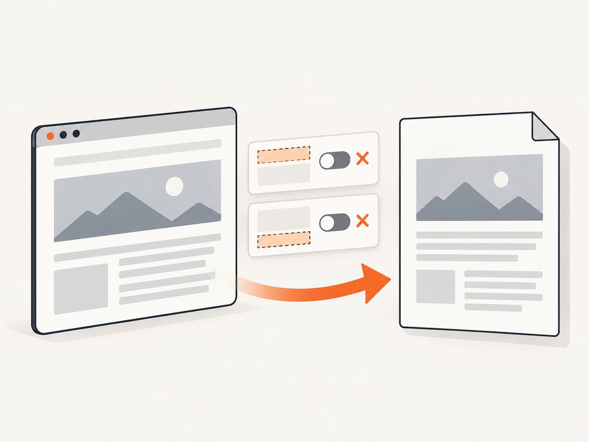 Disable generated header and footer regions before exporting the PDF.