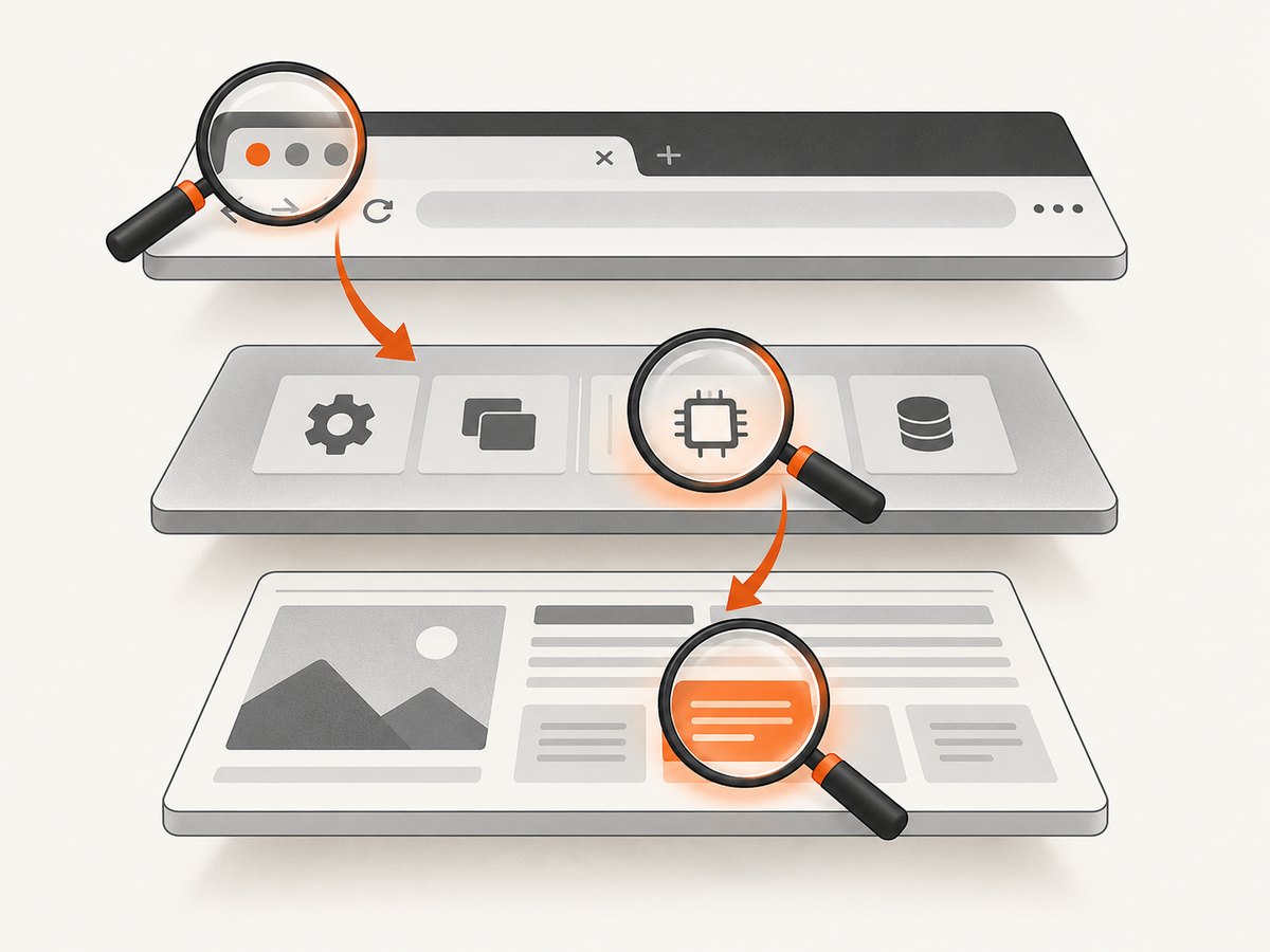 Classify the gray bar by checking the browser, desktop, and page layers separately.