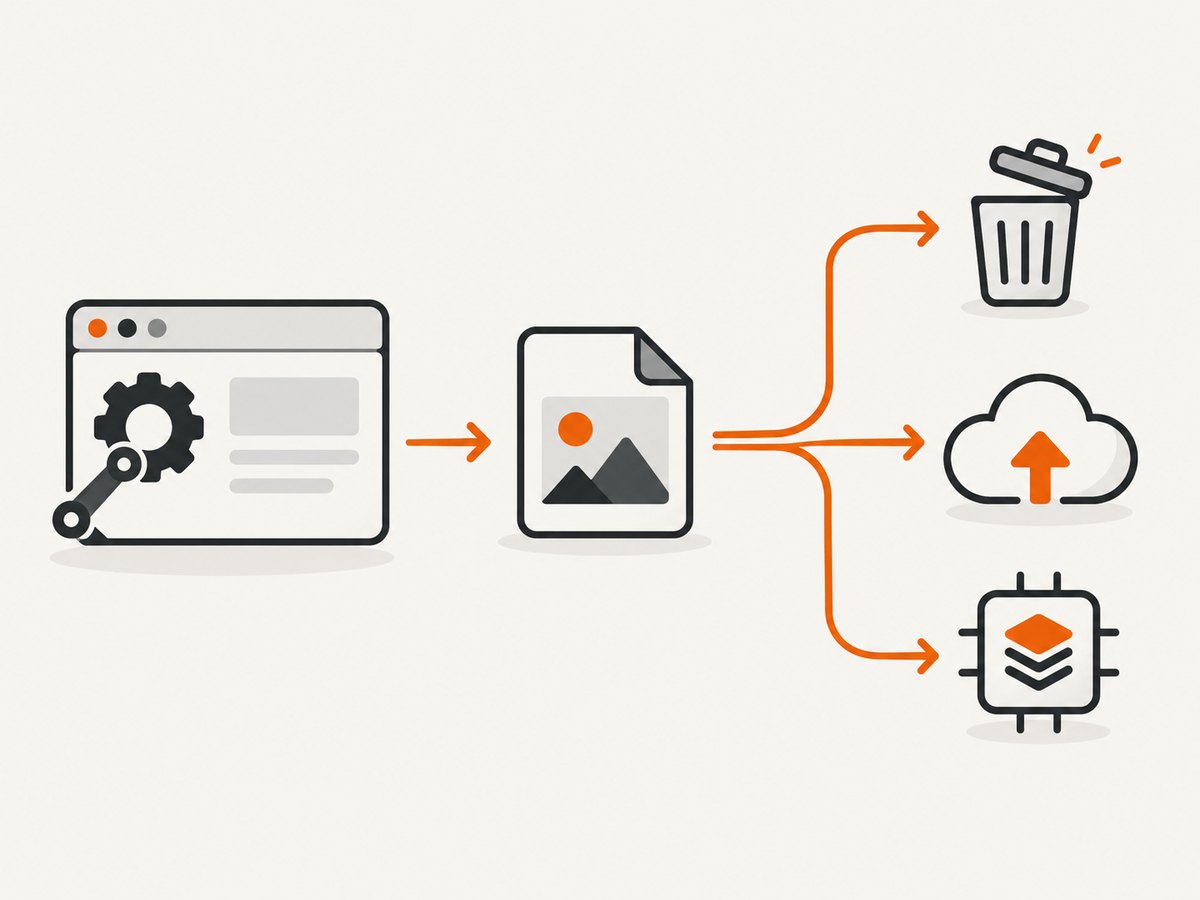 A screenshot call can feed cleanup, file consumers, or an in-memory workflow.