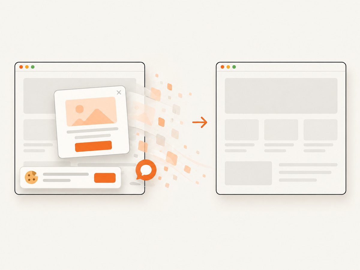 Consent banners and common overlays can be removed before capture.