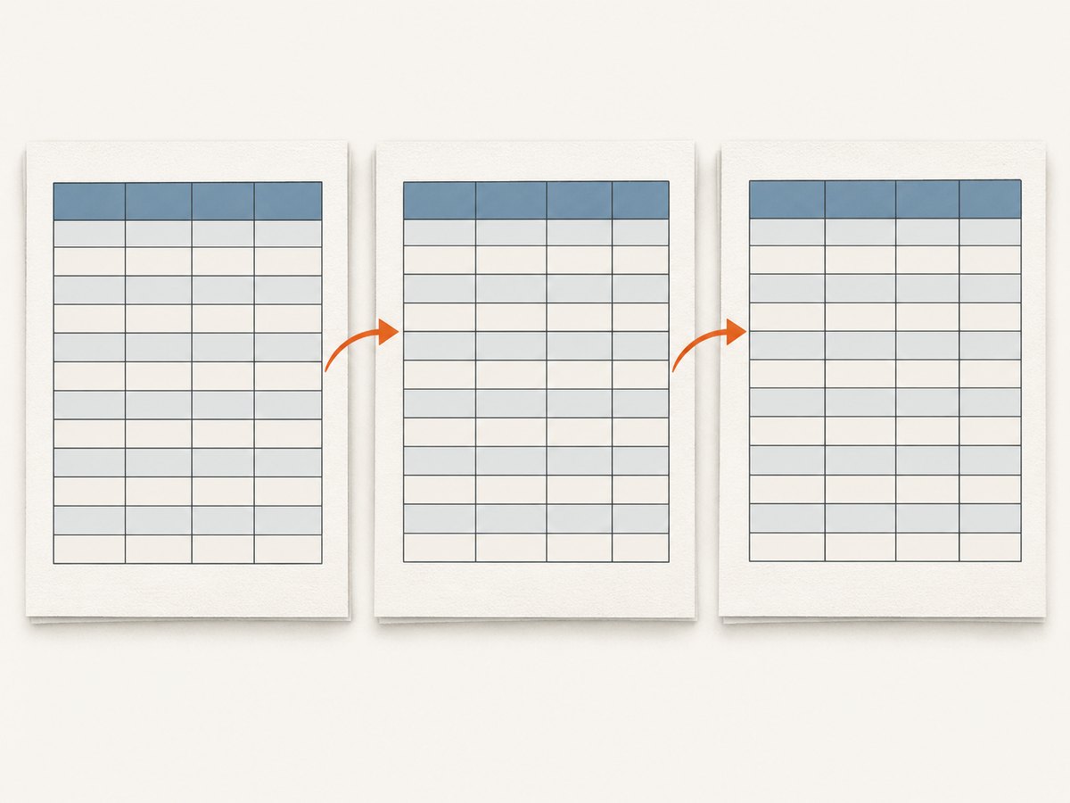 A semantic table header group can appear again as the table continues onto later printed pages.