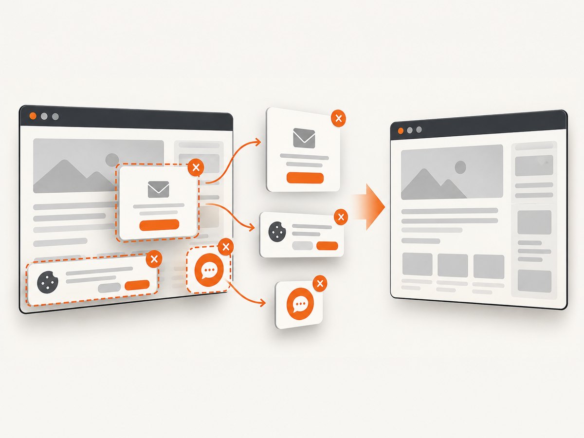 A clean capture pipeline removes overlays before producing a page screenshot.