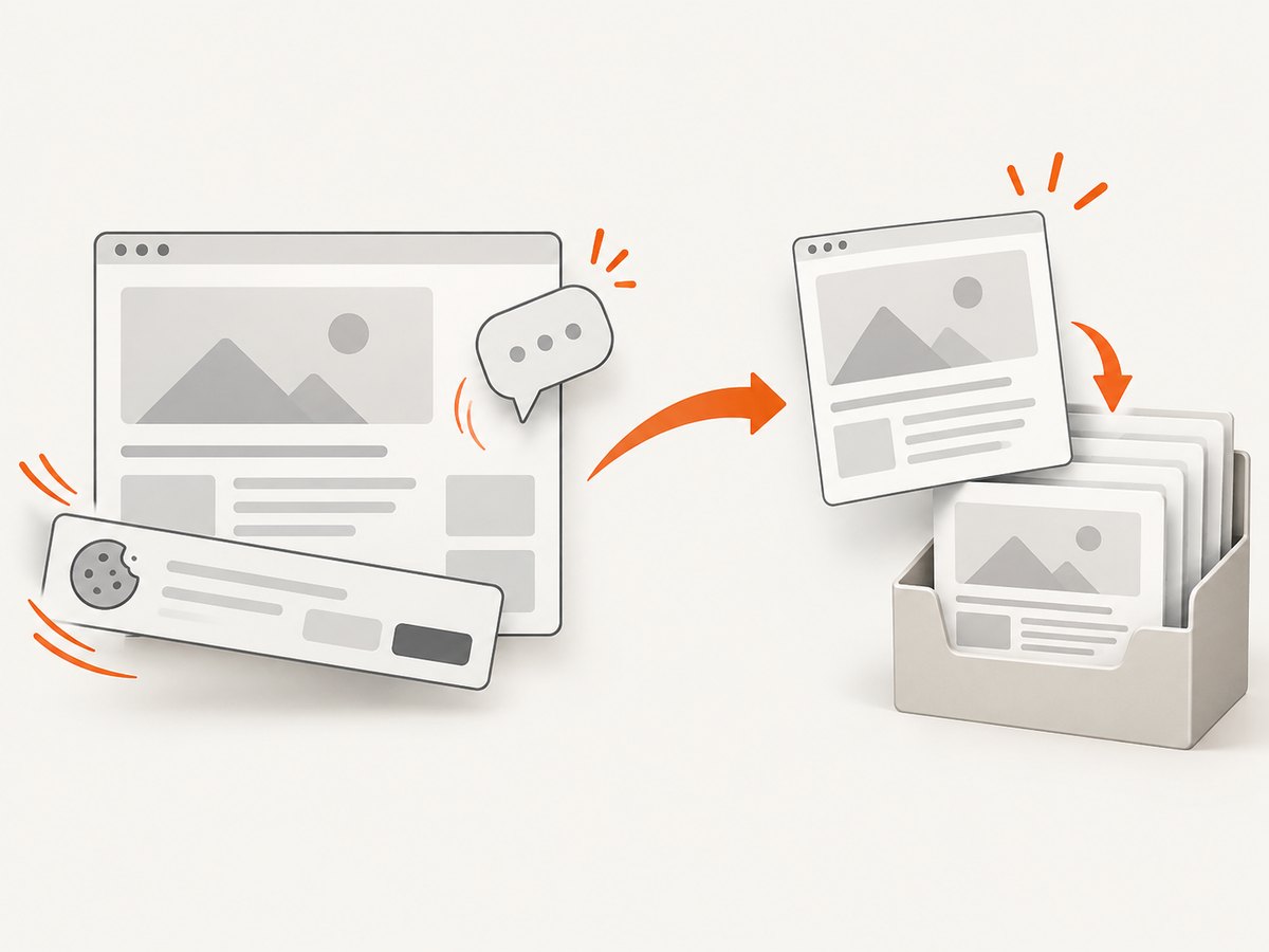 A capture pipeline can remove page overlays before storing visual evidence.