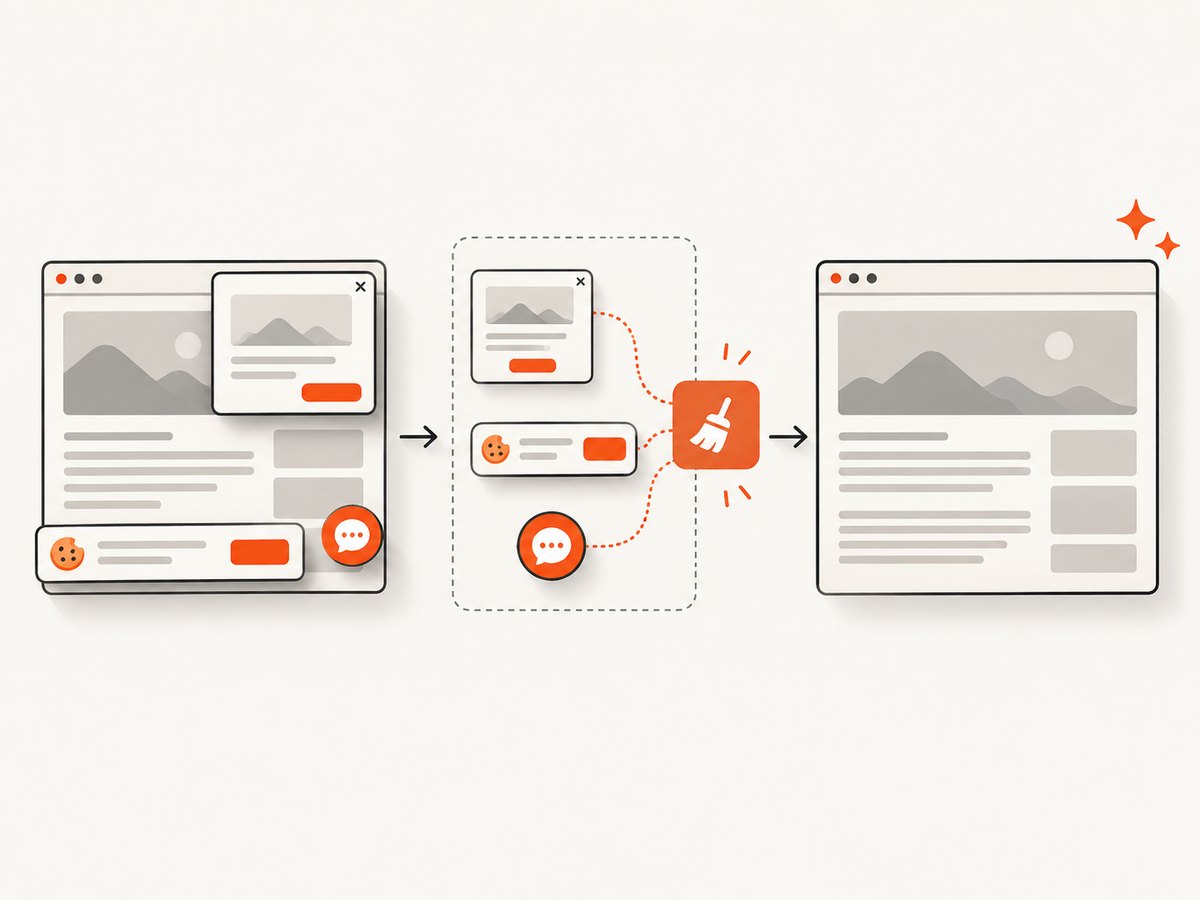 ScreenshotNeo removes common consent and overlay elements before producing the screenshot.