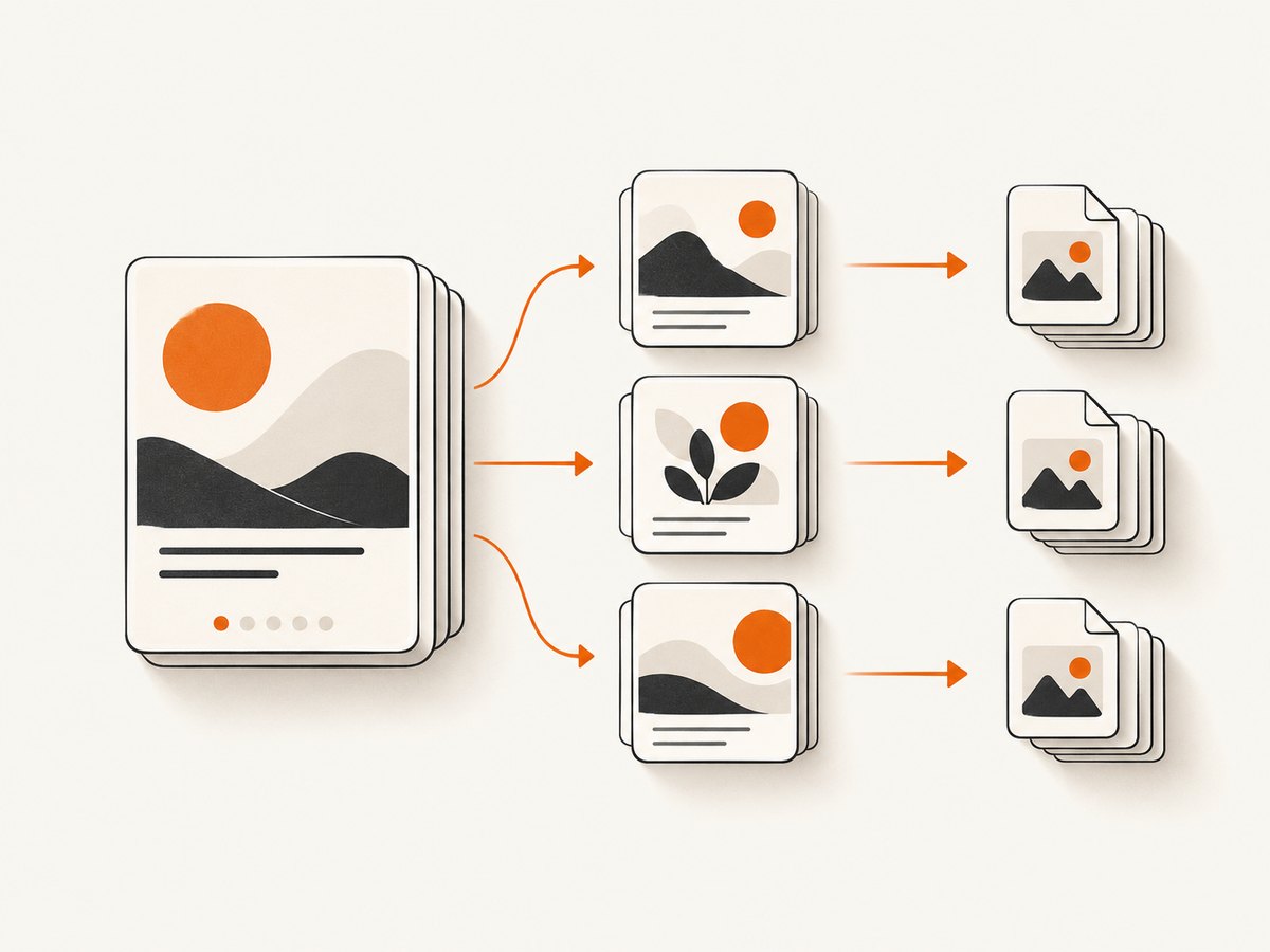 A master carousel becomes a new copy for each topic before export.