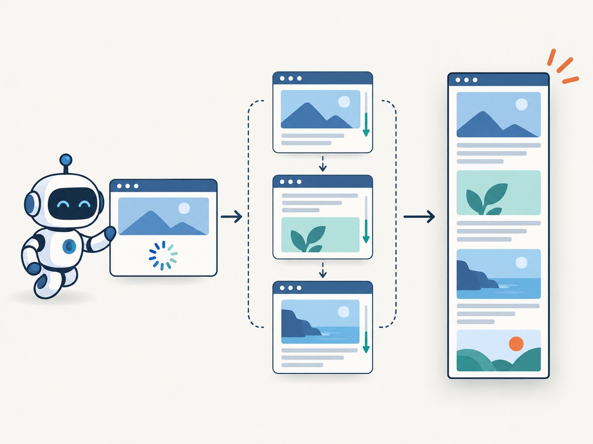 A full-page workflow waits for content, captures segments, and assembles one document image.