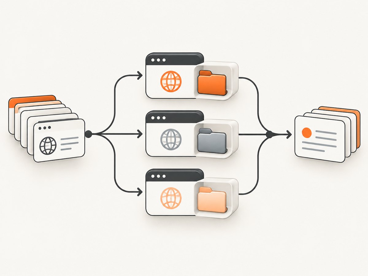 A bounded worker queue keeps parallel browser jobs isolated and manageable.