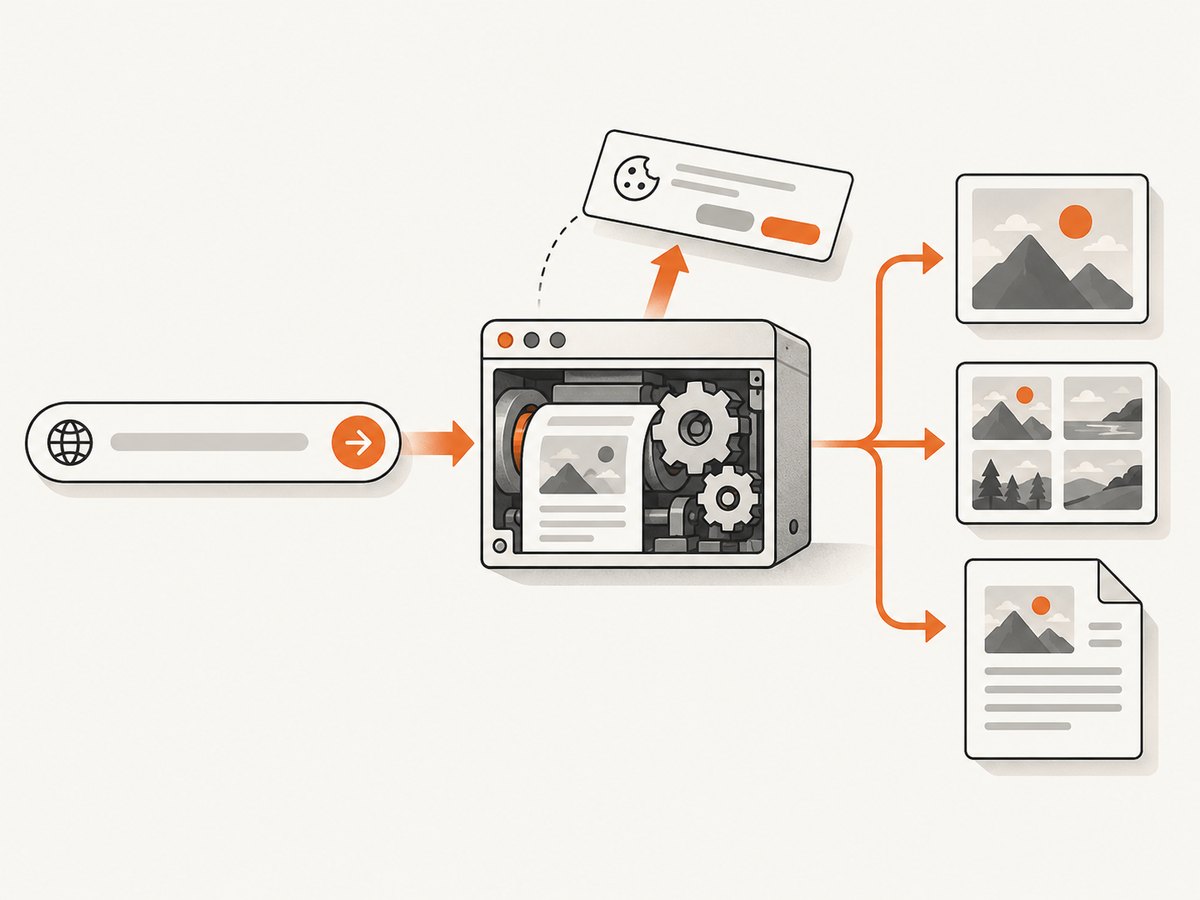 A screenshot workflow separates browser setup from the final captured file.