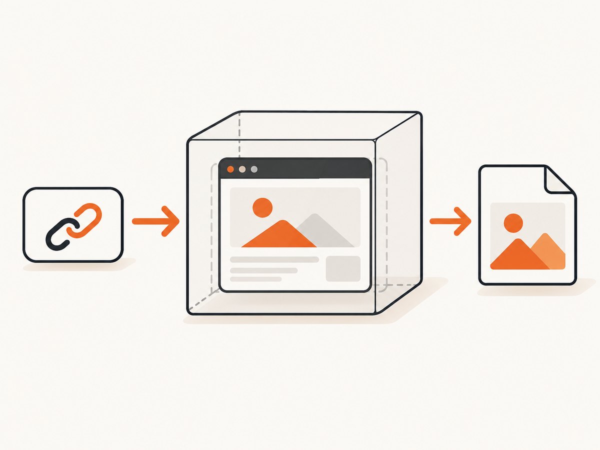 A screenshot job moves from URL request to browser rendering and an image response.