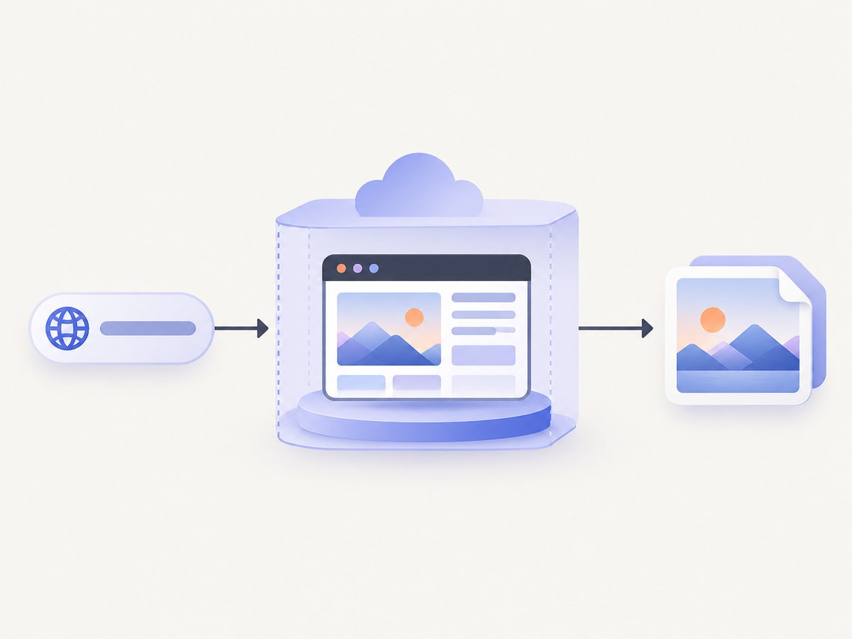 A Cloud Run function receives a URL, drives Chromium with Puppeteer, and returns an image.
